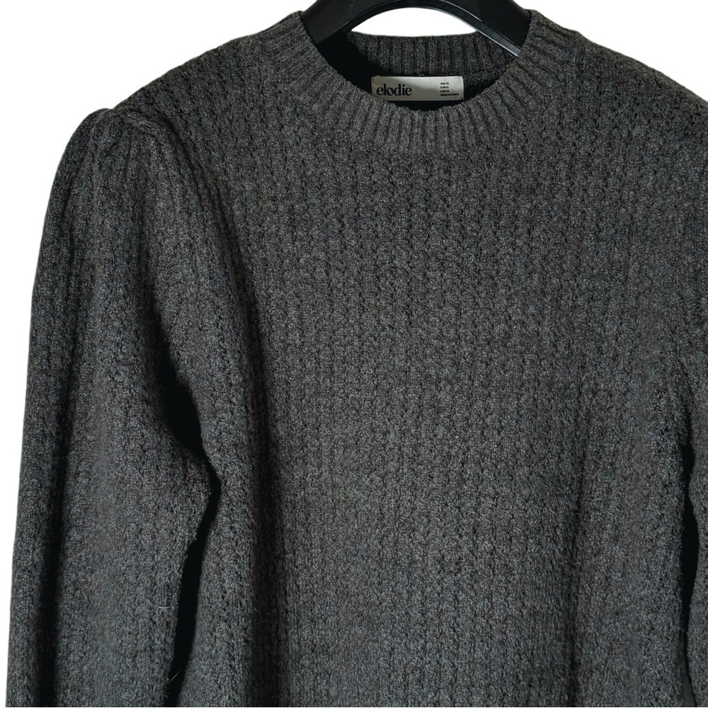 ELODIE Women's Heavy Designer Premium Grey Sweater Slightly Bishop Shoulders XL